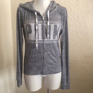 Victoria’s Secret Pink Blue White Logo Zip Up Hoodie Sweatshirt